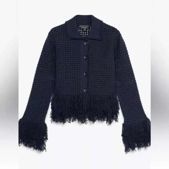 ZARA FRINGE CHECK KNIT JACKET - Picture 2 of 3